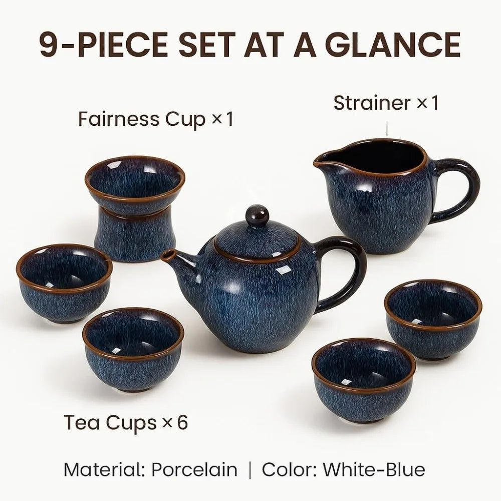 9-Piece Gongfu Porcelain Tea Set