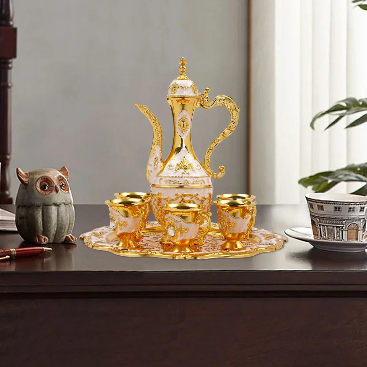 Vintage Turkish Tea Cup Set with Pot
