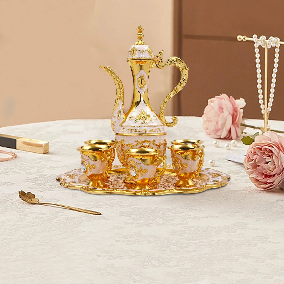 Vintage Turkish Tea Cup Set with Pot