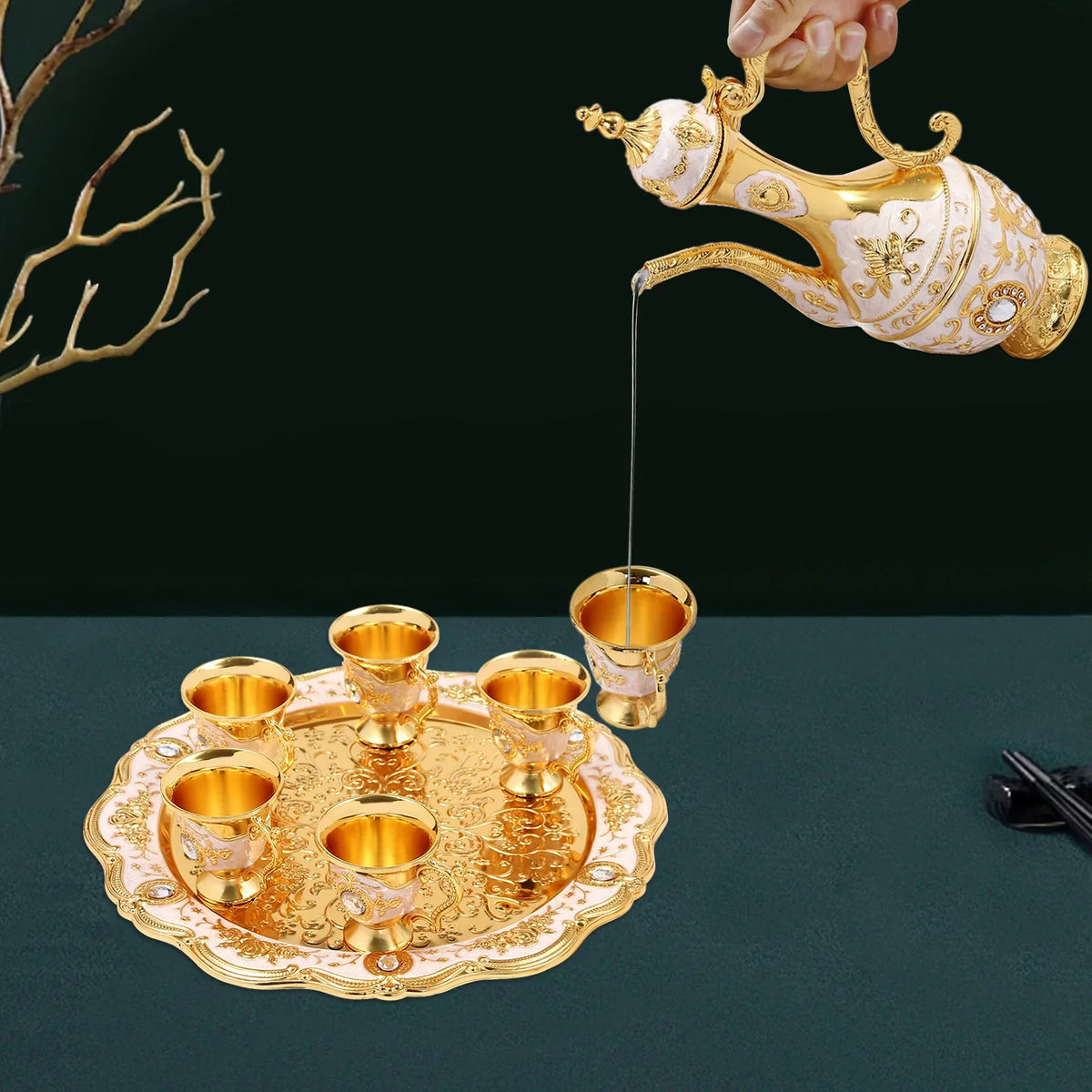 Vintage Turkish Tea Cup Set with Pot