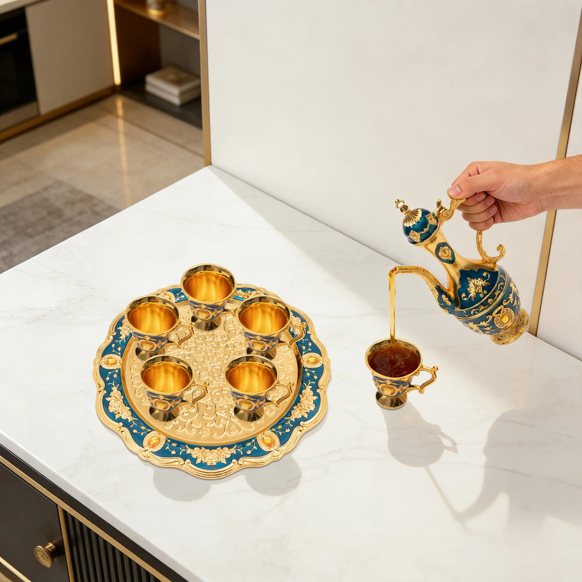 Vintage Turkish Tea Set with Pot & 6 Cups