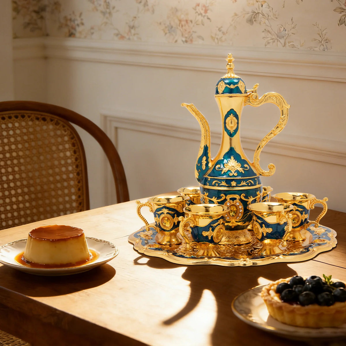 Vintage Turkish Tea Set with Pot & 6 Cups