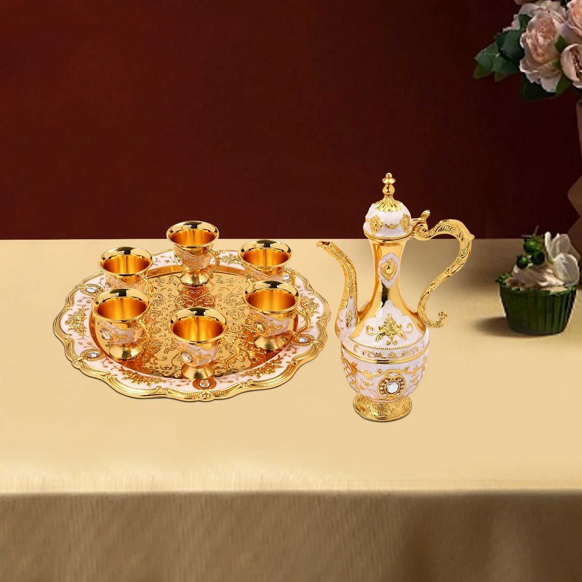 Vintage Turkish Tea Cup Set with Pot