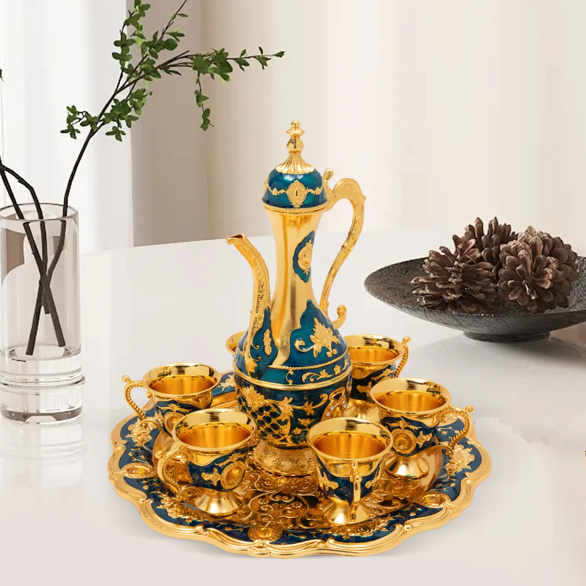 Vintage Turkish Tea Set with Pot & 6 Cups